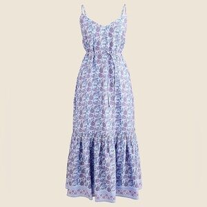 J. Crew Tiered tie waist dress dusty periwinkle block print Purple Size Medium